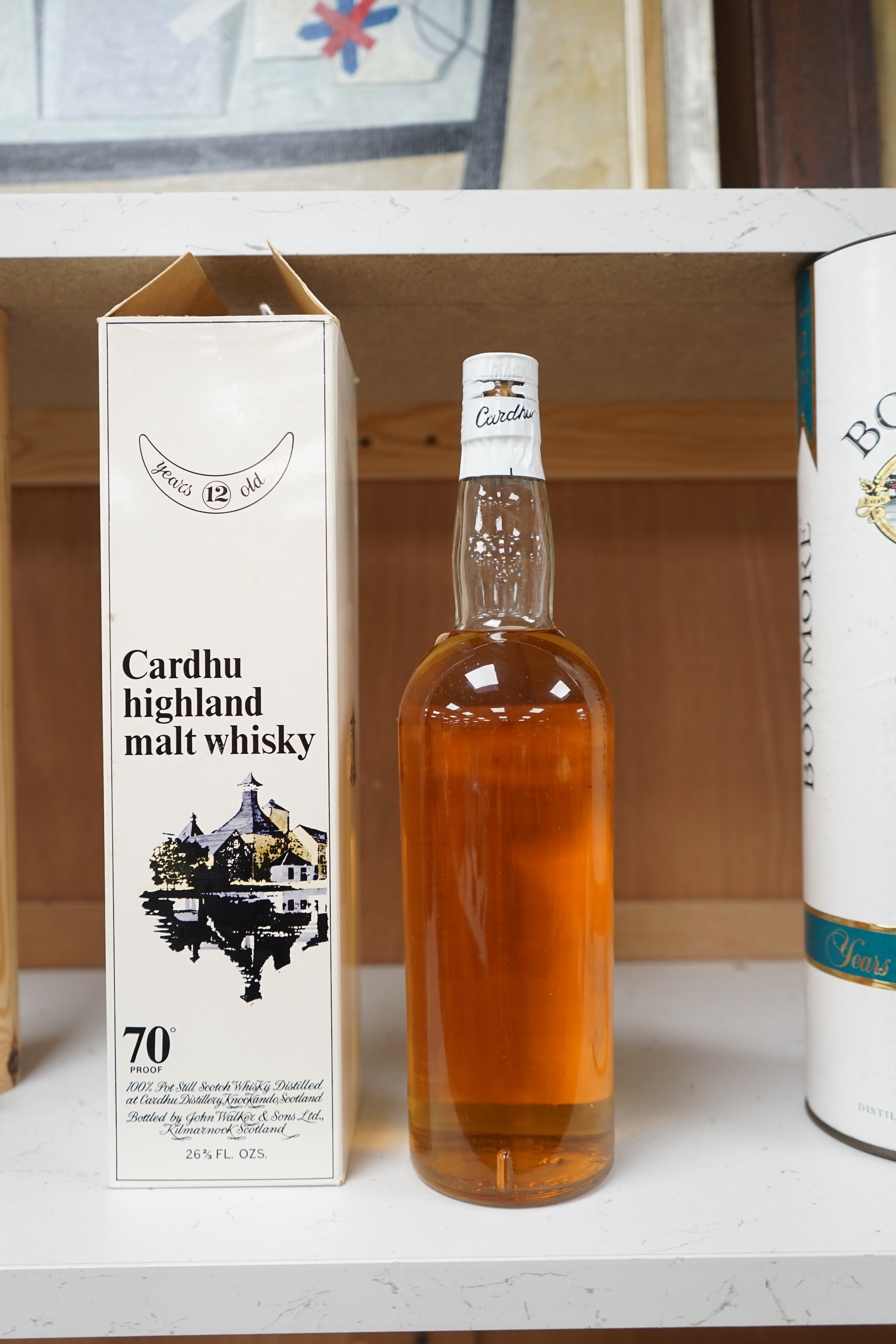 A bottle of Cardhu Highland malt whisky, 1960s, 70% proof, 12 years old with original box. Condition - good.